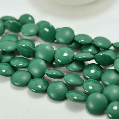 6 Beads - 14mm Cushion Round - Pop Bottle Green - Czech Glass