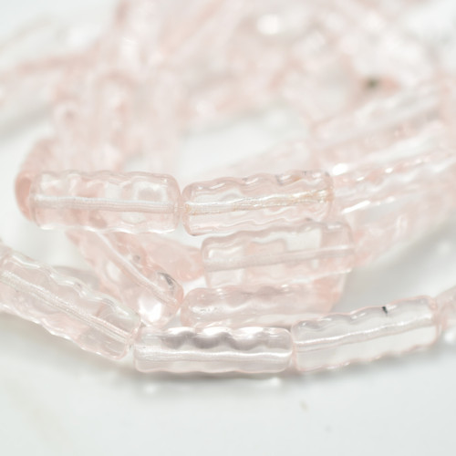 8x19mm Light pink Flat Wavy Rectangle Czech Glass, 20 Beads