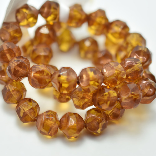 9mm Faceted Baroque, Topaz Copper Wash, 15 Beads, Czech Glass
