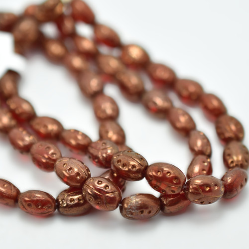 5x7mm Ladybug, 20 Beads, Hyacinth Bronze, Pressed Czech Glass
