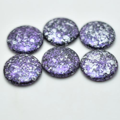 Cabochon Extra Low Dome 18mm - Purple Silver Tweedy - (1 Piece) Czech Glass