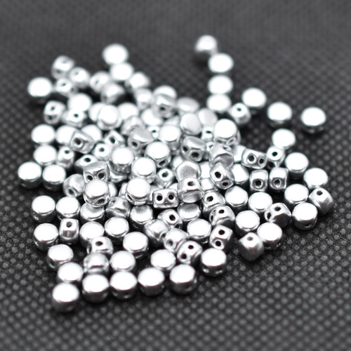 Kalos® par Puca® (50 beads) 2-Hole 4x3mm Drum Shape - Silver Aluminum Matte - Czech Glass