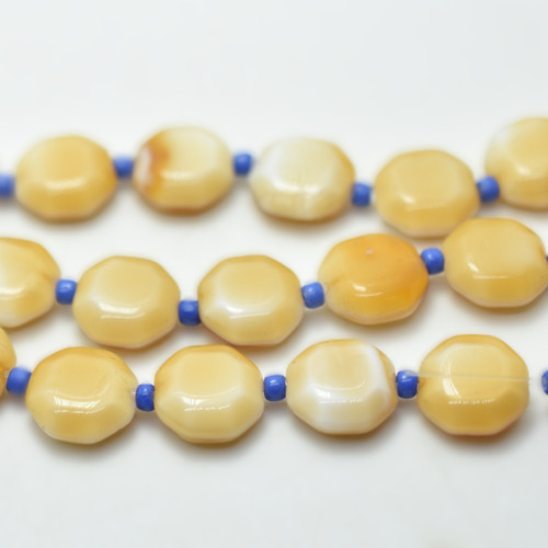 12mm Puffy Octagon Buttercream, 10 Beads, Pressed Czech Glass
