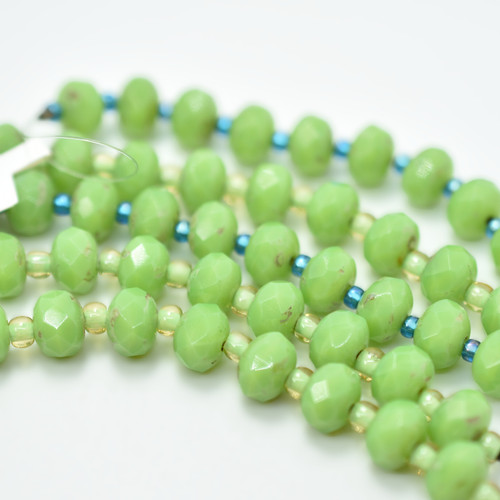 10 Beads - 6x8mm Rondelle Milky Light Green Light Picasso Czech Glass