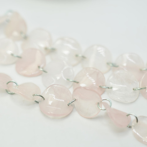 15mm Wavy Thin Coin Rose Quartz Beads , 10 Beads