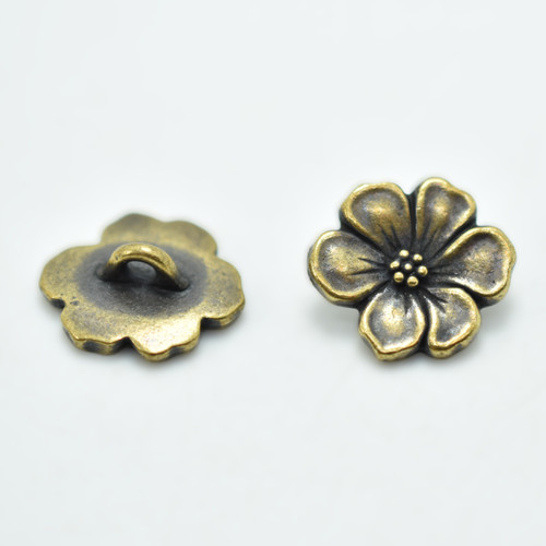 15mm Apple Blossom Button, Pewter Antique Brass Plate
