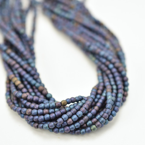 100 Beads - 2mm Druk - Matte Blue Iris - Czech Glass Rounds