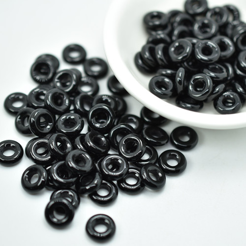 15 Beads - 10mm Ring, Jet, Czech Glass