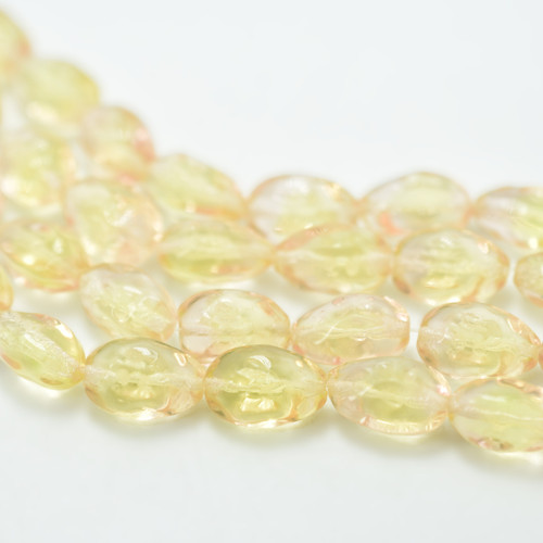 10x14mm Dimpled Egg, Jonquil and Rosaline, 10 Beads, CzechGlass