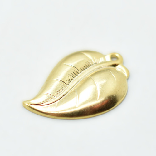 14x20mm Leaf Charm, Brass, Bright Gold Plated, 1 Piece