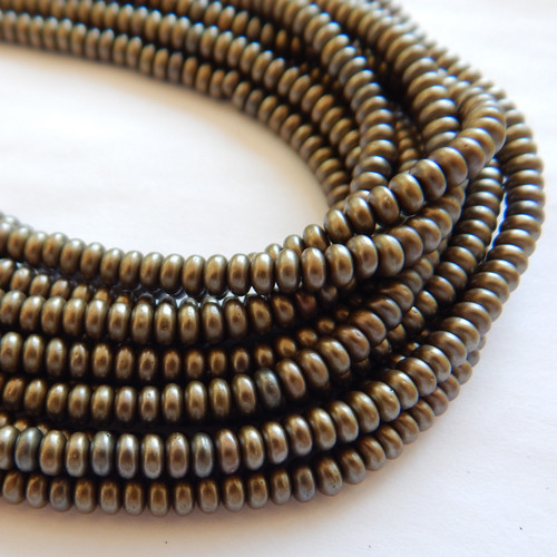 100 Beads - 4mm Rondelle - Matte Metallic Leather - Czech Glass