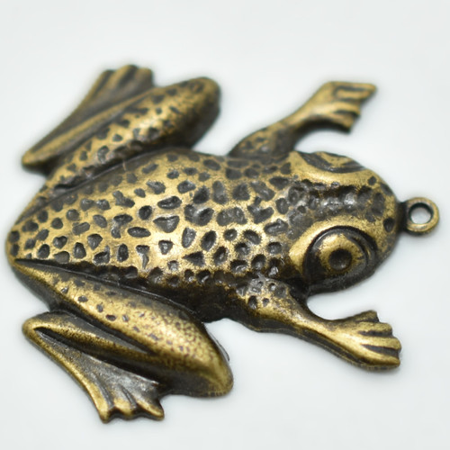 23x25mm Frog Charm, Brass, Gold Plated Antiqued, 1 Piece