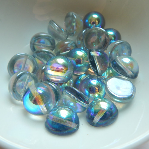 12mm Dome Czech Glass Crystal Blue Rainbow (10 beads)