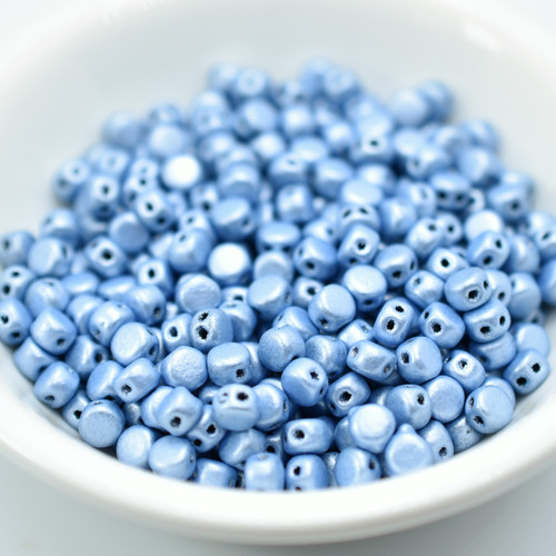 Kalos® par Puca® (50 beads) 2-Hole 4x3mm Drum Shape - Metallic Matte Light Blue - Czech Glass