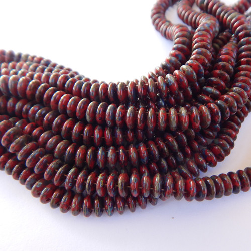 50 Beads - 6mm Lentil, 2-Hole - Opaque Red Picasso - CzechMates Czech Glass