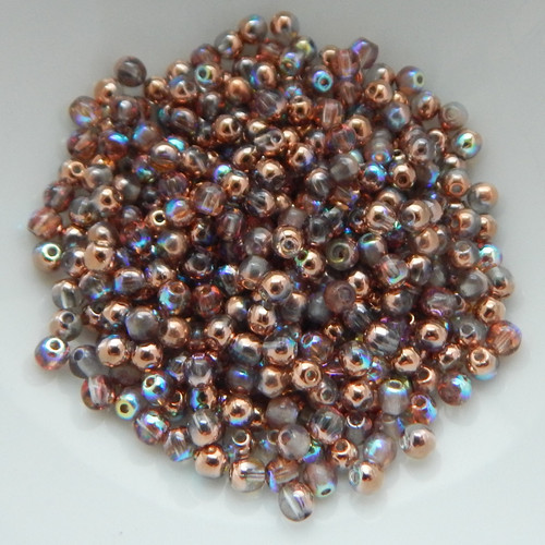 200 Beads - 3mm Druk Rounds Crystal Copper Rainbow Czech Glass