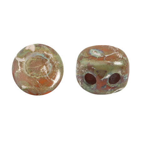 Kalos® par Puca® (50 beads) 2-Hole 4x3mm Drum Shape - Frost Tangerine New Picasso - Czech Glass