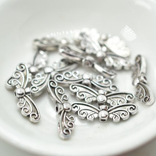 21mm Fairy Wings Bead, Antique Silver Plate, 12 Pieces