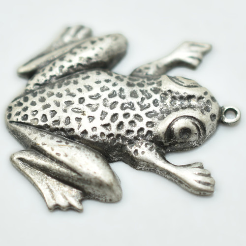 23x25mm Frog Charm, Brass, Silver Plated Antiqued, 1 Piece