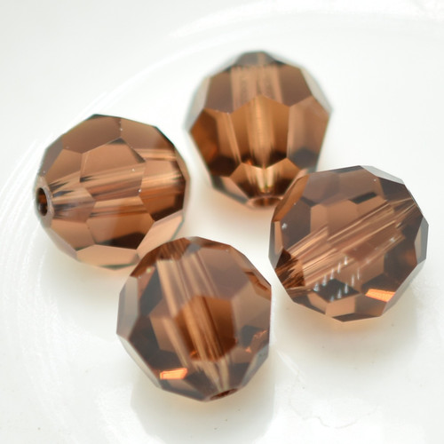 4 Beads - Smoky Topaz - 8mm Round Swarovski 5000 Crystal Beads