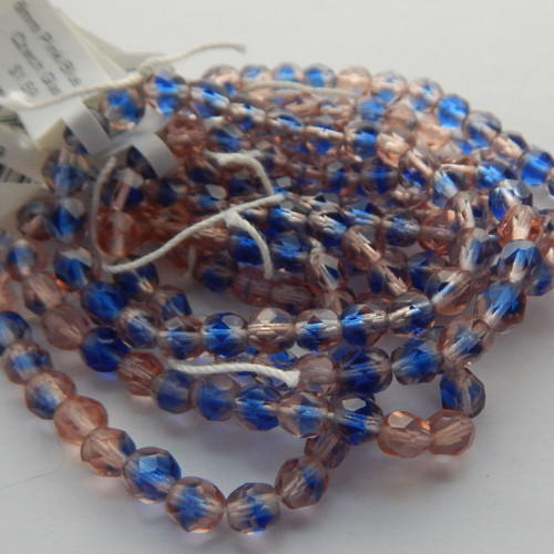 50 Beads - Firepolish 6mm - Pink and Blue Mix - Czech Glass Beads