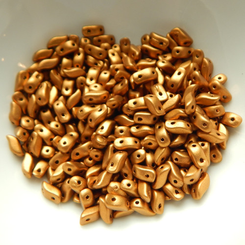 50 Beads - StormDuo 3x7mm 2-Hole S-Shaped - Brass Gold - Czech Glass