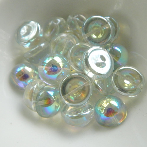 5 Beads - 14mm Dome - Crystal Green Rainbow - Czech Glass