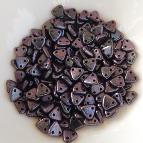 50 Beads - 6mm Triangle, 2-Hole - Picasso Orchid Aqua - CzechMates Czech Glass