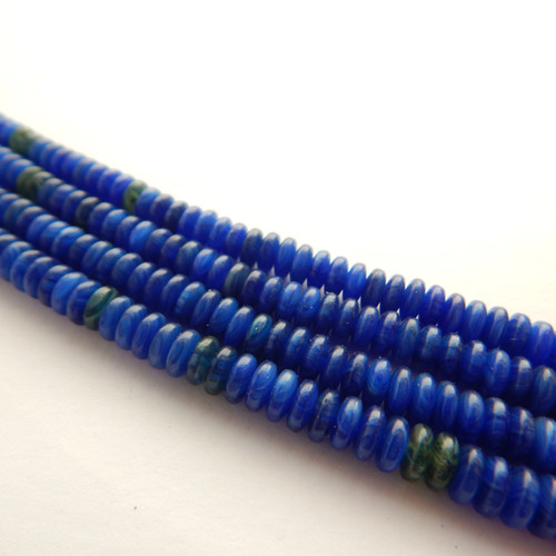 50 Beads - 6mm Smooth Rondelle - Blue Green Stripe - Czech Glass