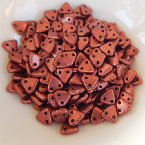 50 Beads - 6mm Triangle, 2-Hole - Saturated Metallic Valiant Poppy - CzechMates Czech Glass