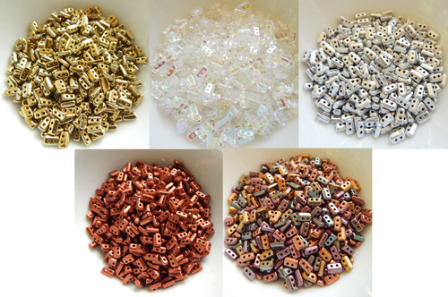 50 Grams (10 grams, 5 colors each) - Piros® par Puca® Paris - Aluminum, Iris, Bronze Red, Dorado, Crystal AB Mix - Czech Glass