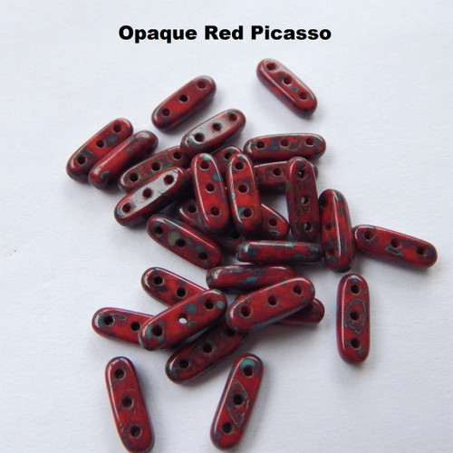 Czechmate Beam Beads Opaque Red Picasso 5 grams Glass 3-Hole Beads