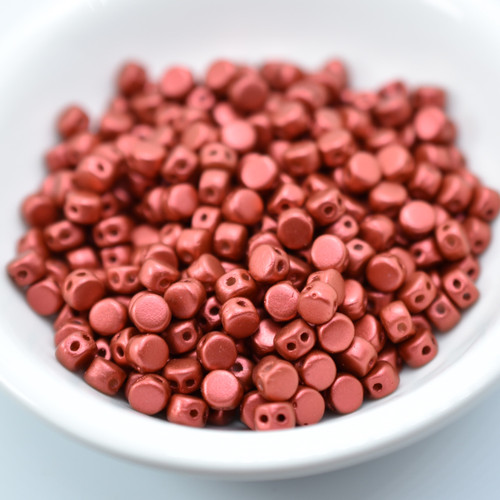 Kalos® par Puca® (50 beads) 2-Hole 4x3mm Drum Shape - Red Metallic Matte - Czech Glass