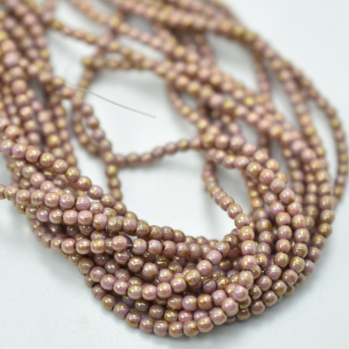 100 Beads - 2mm Druk - Opaque Rose Gold Luster - Czech Glass Rounds