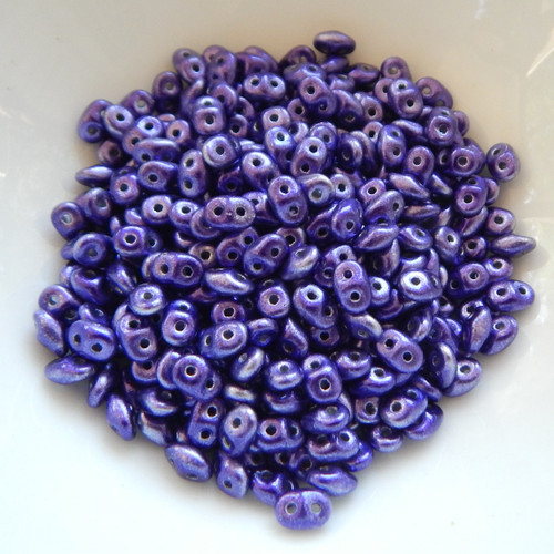 Miniduo 2x4mm Two hole beads 10 grams - Metalust Purple - Czech Glass