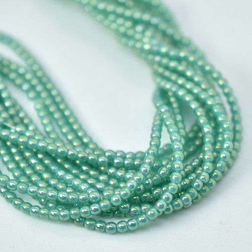 100 Beads - 2mm Druk - Atlantis Green Luster Iris - Czech Glass Rounds