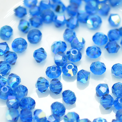 Preciosa 3mm Bicone Machine Cut Crystal Capri Blue AB (24 Beads)