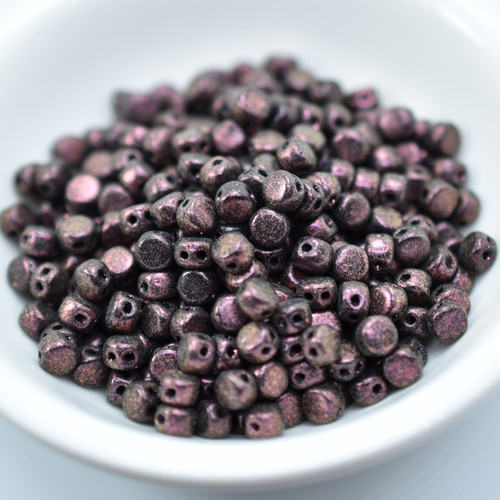 Kalos® par Puca® (50 beads) 2-Hole 4x3mm Drum Shape - Metallic Matte Dark Violet - Czech Glass