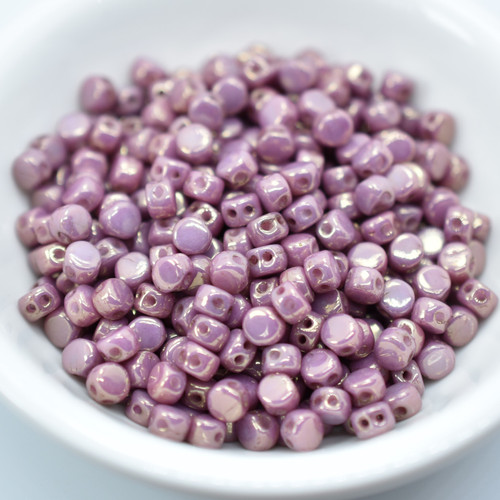 Kalos® par Puca® (50 beads) 2-Hole 4x3mm Drum Shape - Opaque Mix Violet Gold Ceramic Look - Czech Glass