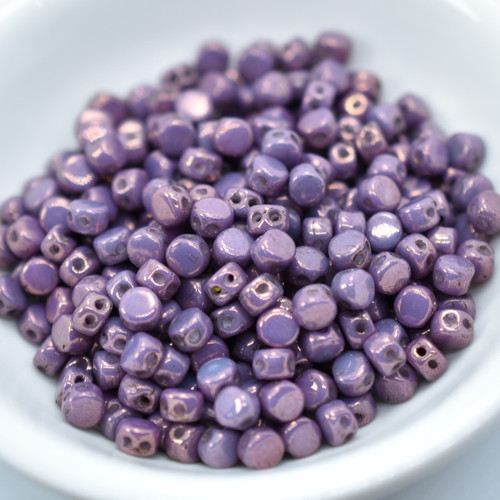 Kalos® par Puca® (50 beads) 2-Hole 4x3mm Drum Shape - Opaque Mix Amethyst Gold Ceramic Look - Czech Glass