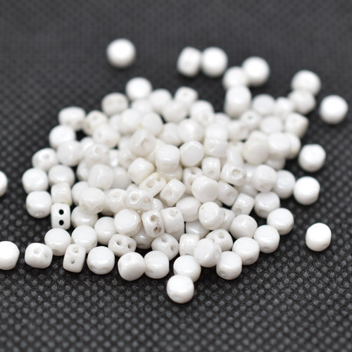 Kalos® par Puca® (50 beads) 2-Hole 4x3mm Drum Shape - Opaque White Ceramic Look - Czech Glass