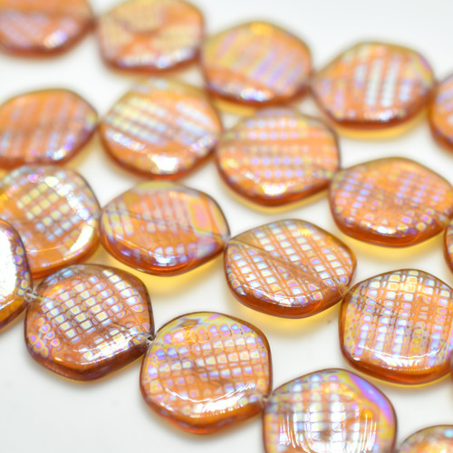 20mm Bumpy Coin Topaz Waffle AB, 10 Beads Czech Glass