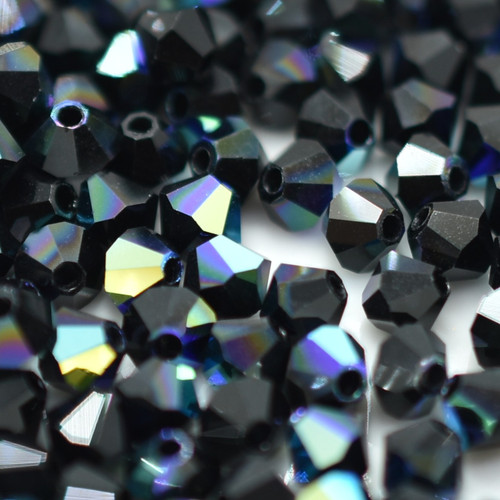 Preciosa 3mm Bicone Machine Cut Crystal Jet AB (24 Beads)