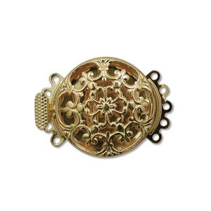 Quantity 1 - Push Pull Clasp 5-Strand - 22mm Round Flower Filigree - Gold Plated