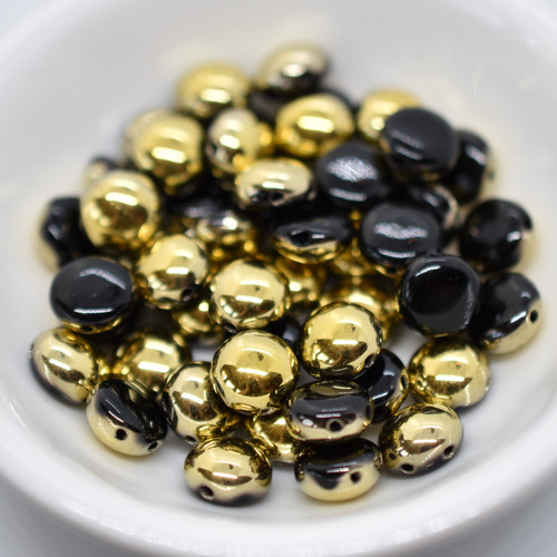 Preciosa Two Hole 8mm Candy Beads Jet Gold (15 beads) Czech Glass