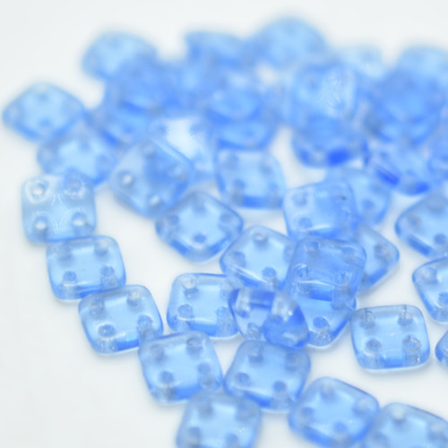 Quadratile, Transparent Sapphire, 75 Beads, 4-Hole 6 mm Czech Glass