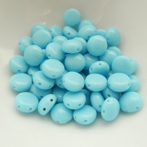 Preciosa Two Hole 8mm Candy Beads Opaque Blue Turquoise (15 beads) Czech Glass