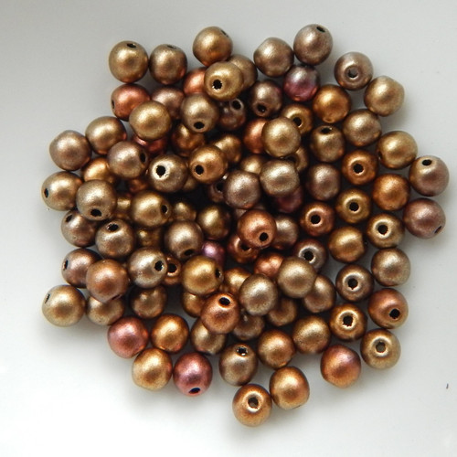 4mm Druk Rounds (100 beads) Matte Metallic Ancient Gold Czech Glass