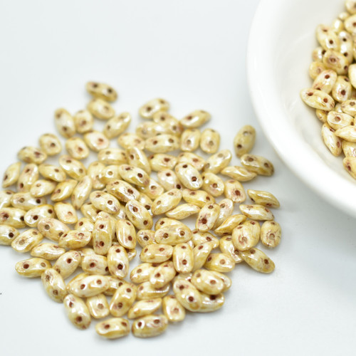Wave 3x7mm Bead, Chalk Honey Drizzle, 5 Grams - Czech Glass Beads