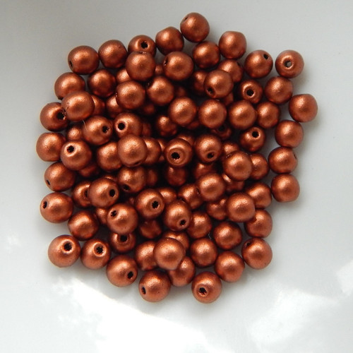 4mm Druk Rounds (100 beads) Matte Metallic Copper Czech Glass